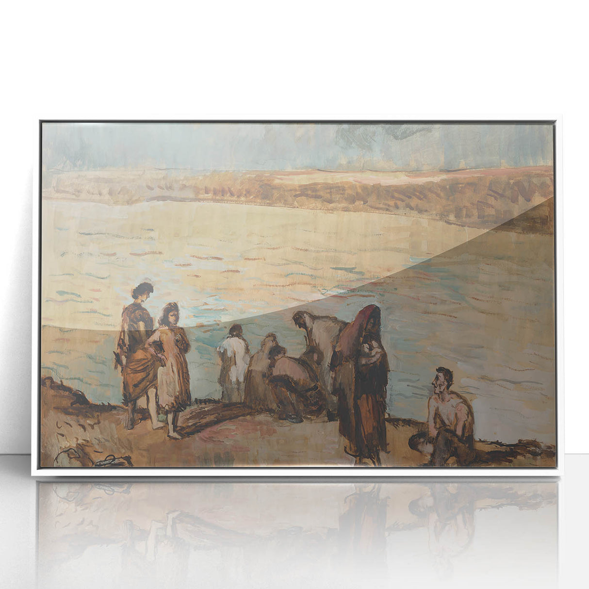 Expressionist Art - Serene River Scene with Human Figures