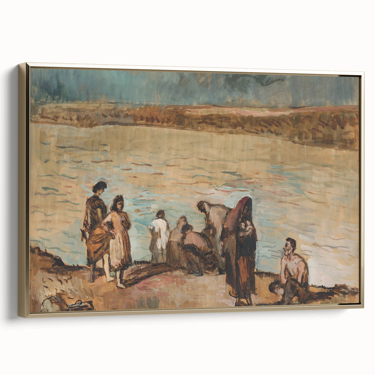 Expressionist Art - Serene River Scene with Human Figures