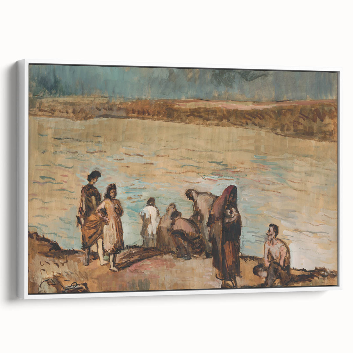 Expressionist Art - Serene River Scene with Human Figures