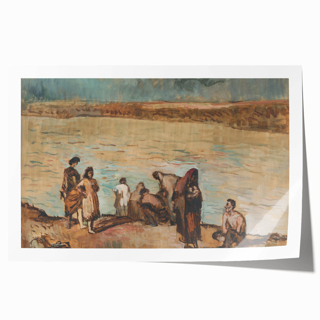 Expressionist Art - Serene River Scene with Human Figures