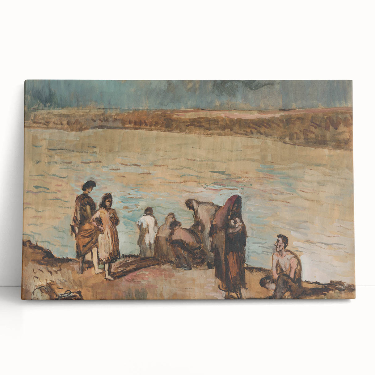 Expressionist Art - Serene River Scene with Human Figures