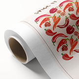 Art deco poster featuring assorted fruits in vibrant colors on a rolled canvas, ideal for nursery wall art.