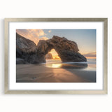 Framed landscape artwork depicting serene beaches, featuring a silver mat, perfect for coastal-themed home decor. Ideal for enhancing any living space with a touch of tranquility.