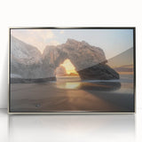 Framed acrylic artwork showcasing a serene beach landscape with vibrant colors, perfect for enhancing home decor and evoking a sense of tranquility.