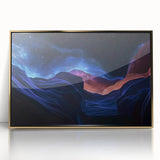 Framed acrylic wall art showcasing a stunning landscape of canyons in rich gold tones, perfect for enhancing modern home decor with a touch of elegance.