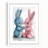 Adorable Bunny Duo - Kids Room Wall Art Canvas and Framed Options