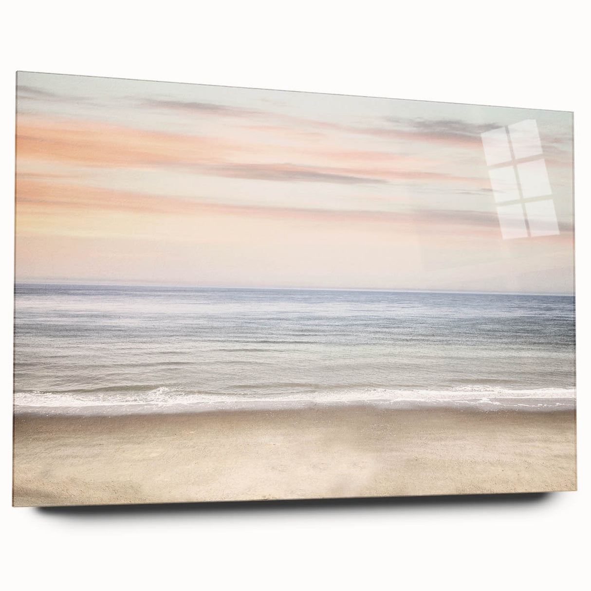 Large abstract wall art in vibrant orange and blue tones on acrylic glass, ideal for bedroom or dining room decor.