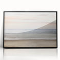 Large abstract wall art featuring swirling blue and orange shapes on acrylic, framed in black.
