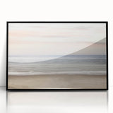 Large abstract wall art featuring swirling blue and orange shapes on acrylic, framed in black.