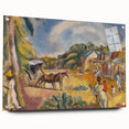 Modern Wall Art: Vibrant Landscape with Figures and Horse Carriage