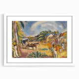 Modern Wall Art: Vibrant Landscape with Figures and Horse Carriage