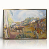 Modern Wall Art: Vibrant Landscape with Figures and Horse Carriage
