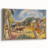 Modern Wall Art: Vibrant Landscape with Figures and Horse Carriage