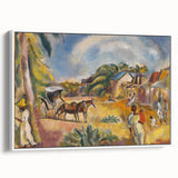 Modern Wall Art: Vibrant Landscape with Figures and Horse Carriage