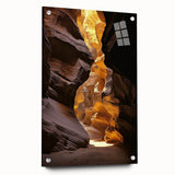 Acrylic glass artwork depicting a vibrant cave landscape, showcasing intricate details and rich colors, mounted with pins for display. Ideal for modern home decor.