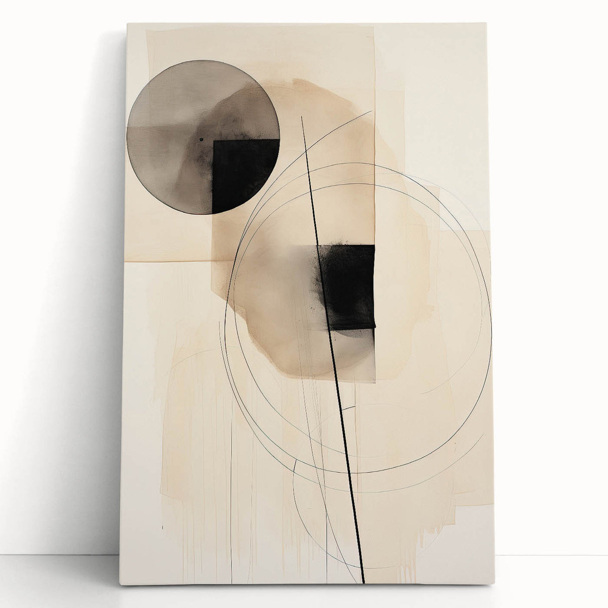 Modern Dining Area Art – Geometric Abstract Black & Beige Print