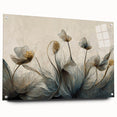 Abstract floral wall art design displayed in an acrylic glass frame, showcasing vibrant colors and intricate patterns, ideal for modern home decor.