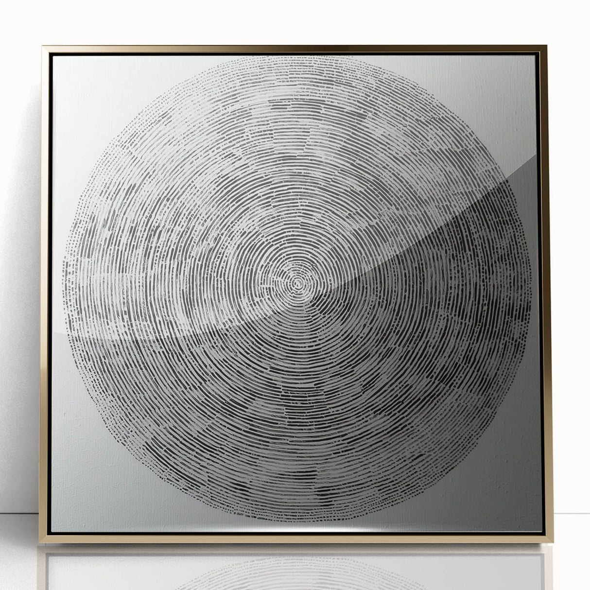 Framed geometric abstract acrylic artwork in gold tones, showcasing sharp angles and bold lines, perfect for modern home decor and gallery walls.