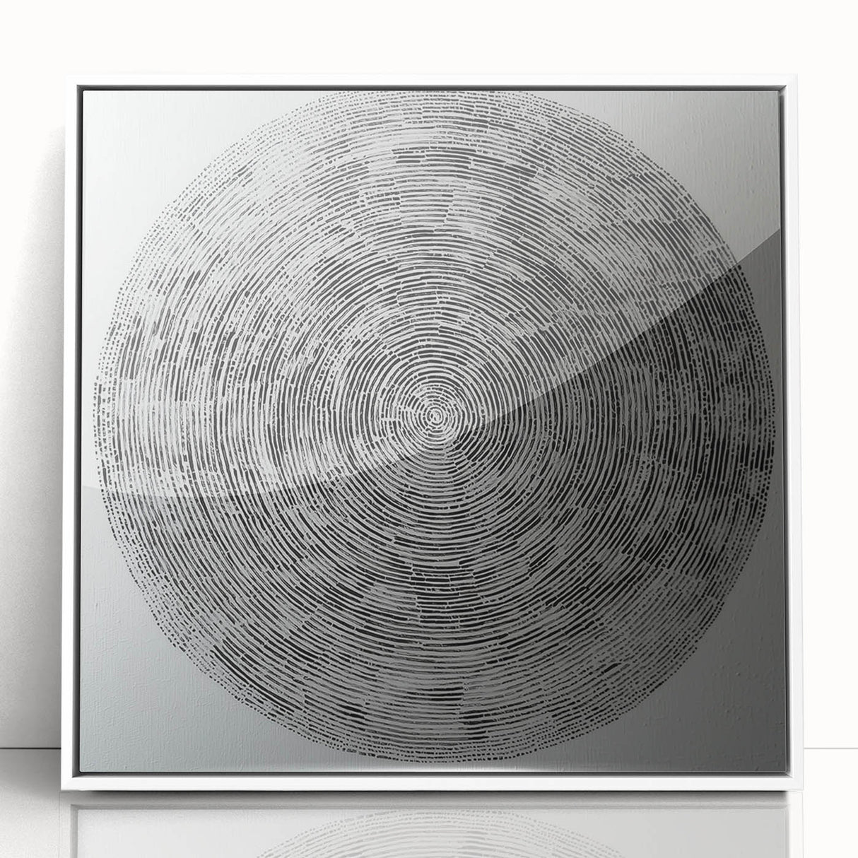 Framed geometric abstract art piece featuring a white acrylic front, showcasing a modern design with sharp angles and vibrant colors, perfect for contemporary home decor.