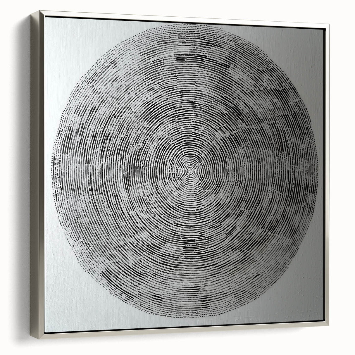 Abstract geometric framed canvas artwork showcasing a silver color scheme, with sharp angles and modern design elements, perfect for contemporary home decor.