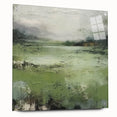 Abstract landscape wall art print displayed in a side view, showcasing vibrant colors and intricate details, mounted with decorative pins on a sleek surface, perfect for modern home decor.
