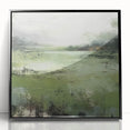 Framed abstract landscape wall art in black acrylic, showcasing vibrant colors and fluid shapes, perfect for modern home decor, highlighting artistic elegance.