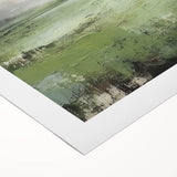 Abstract landscape wall art on rolled canvas, showcasing vibrant hues of blue, green, and gold, ideal for modern home decor. Perfectly packaged for easy display.