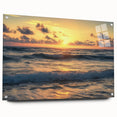 Acrylic wall art showcasing a vibrant beach landscape design, displayed in a side view with pins for mounting. The artwork features bright colors and intricate details, perfect for enhancing coastal-themed decor.