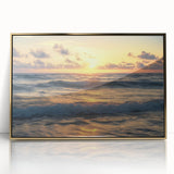 Framed acrylic artwork depicting a serene beach landscape, featuring vibrant colors of the ocean and golden sand, enhancing any coastal-themed decor.