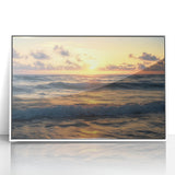 Framed acrylic artwork depicting a serene beach landscape with vibrant colors, perfect for home decor, enhancing living spaces with a coastal vibe.
