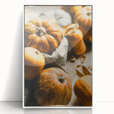 Art deco poster featuring a modern art wall decor with a fall theme, muted orange and brown tones on white acrylic frame.