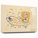 Modern Wall Art: Abstract Still Life with Fish and Wine Glass Design