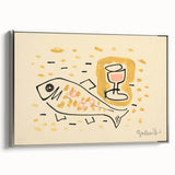Modern Wall Art: Abstract Still Life with Fish and Wine Glass Design