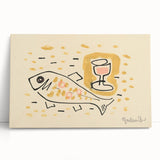 Modern Wall Art: Abstract Still Life with Fish and Wine Glass Design