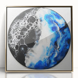 Framed abstract geometric art piece with gold accents, showcasing a modern design on clear acrylic. Perfect for contemporary home decor, adding elegance and style.