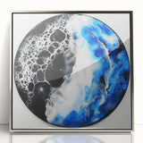 Abstract geometric framed acrylic artwork showcasing a silver design with intricate patterns, ideal for modern interior decor. Perfect for adding elegance to living spaces.