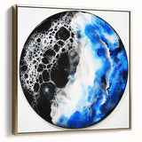 Abstract geometric framed canvas artwork in silver and gold tones, showcasing intricate patterns and modern design elements, perfect for contemporary decor.
