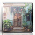 Large abstract wall art featuring a mid-century modernist black and white Indian door design on a framed acrylic print.