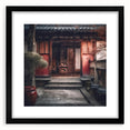 Extra large abstract art print featuring a colorful, textured depiction of a Japanese door, framed in black.