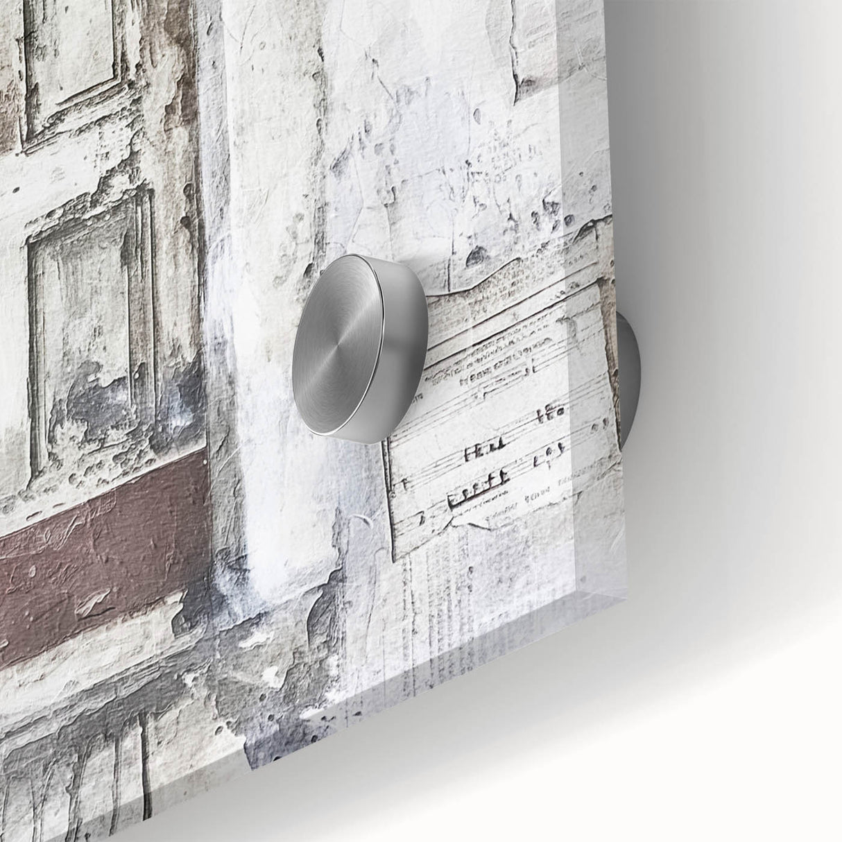 Close-up acrylic print of a rustic Italian door, featuring earthy tones and mid-century modernist style.