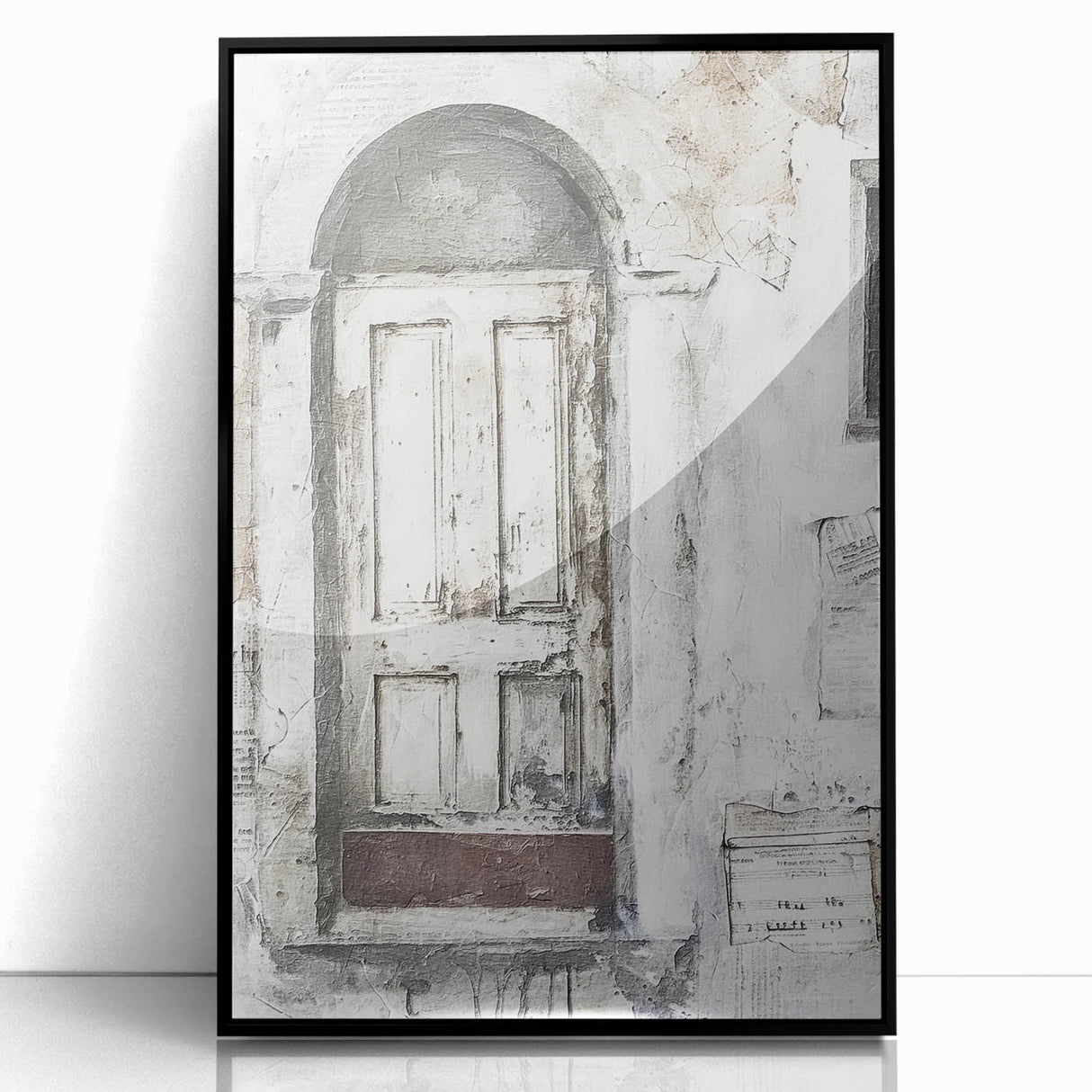 Framed acrylic print of a rustic Italian door in muted earth tones.