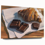 Large abstract wall art featuring assorted pastries in muted earth tones on acrylic glass.