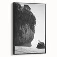 Framed landscape canvas art showcasing a serene black and white mountain scene, featuring a sleek black frame and ideal for modern home decor.