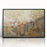Modern Beach Scene Art Print – Contemporary Crowd & Donkeys
