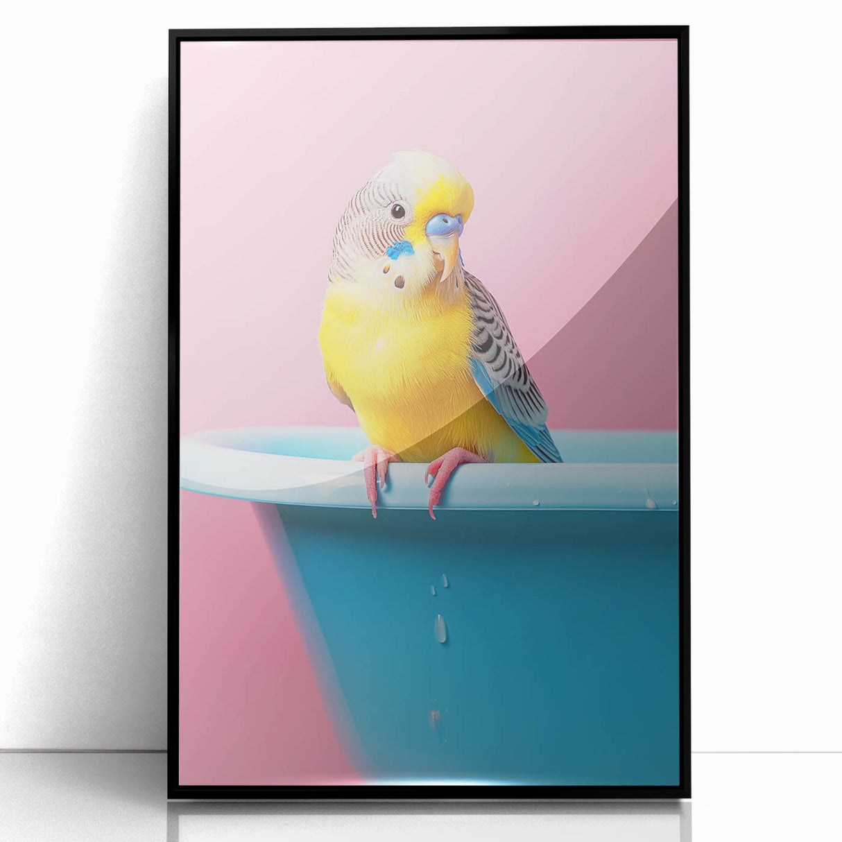 Bathroom Art Prints - Colorful Bird on Blue Tub