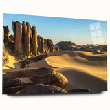 Large abstract wall art of an Algerian landscape in muted earth tones on acrylic glass.