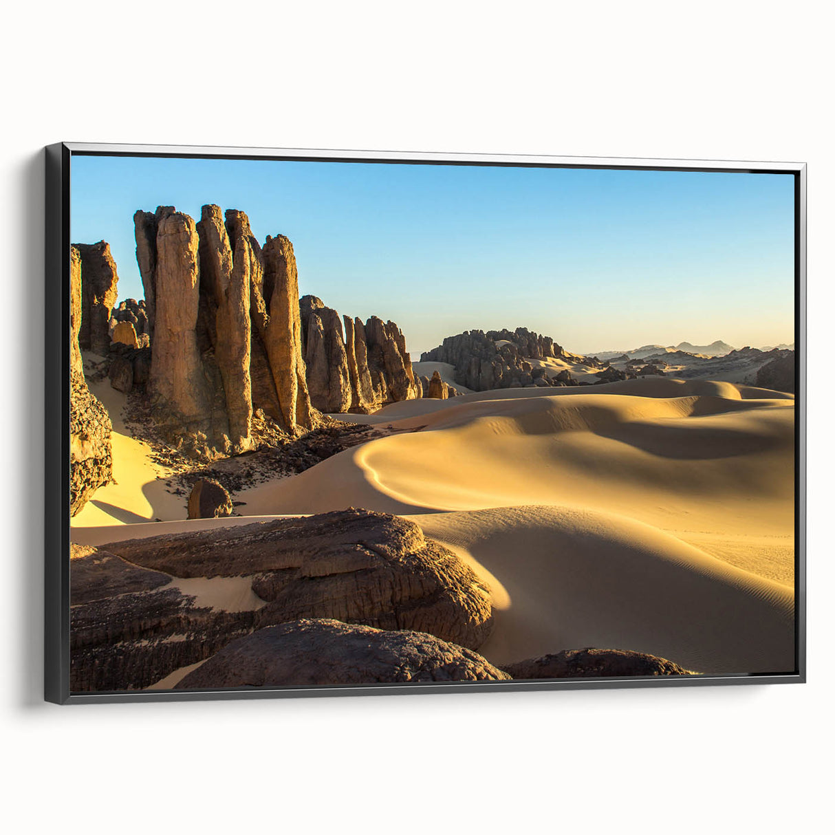 Black and white landscape art painting of Algeria on framed canvas, ideal for bedroom wall decor.