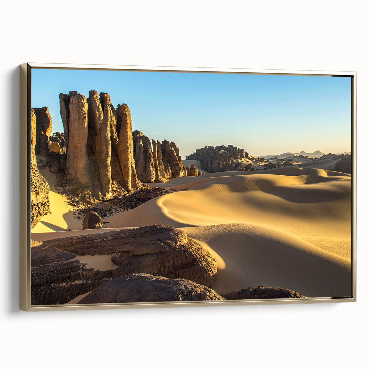 Framed canvas featuring a colorful vintage-style landscape painting of the Algerian scenery.
