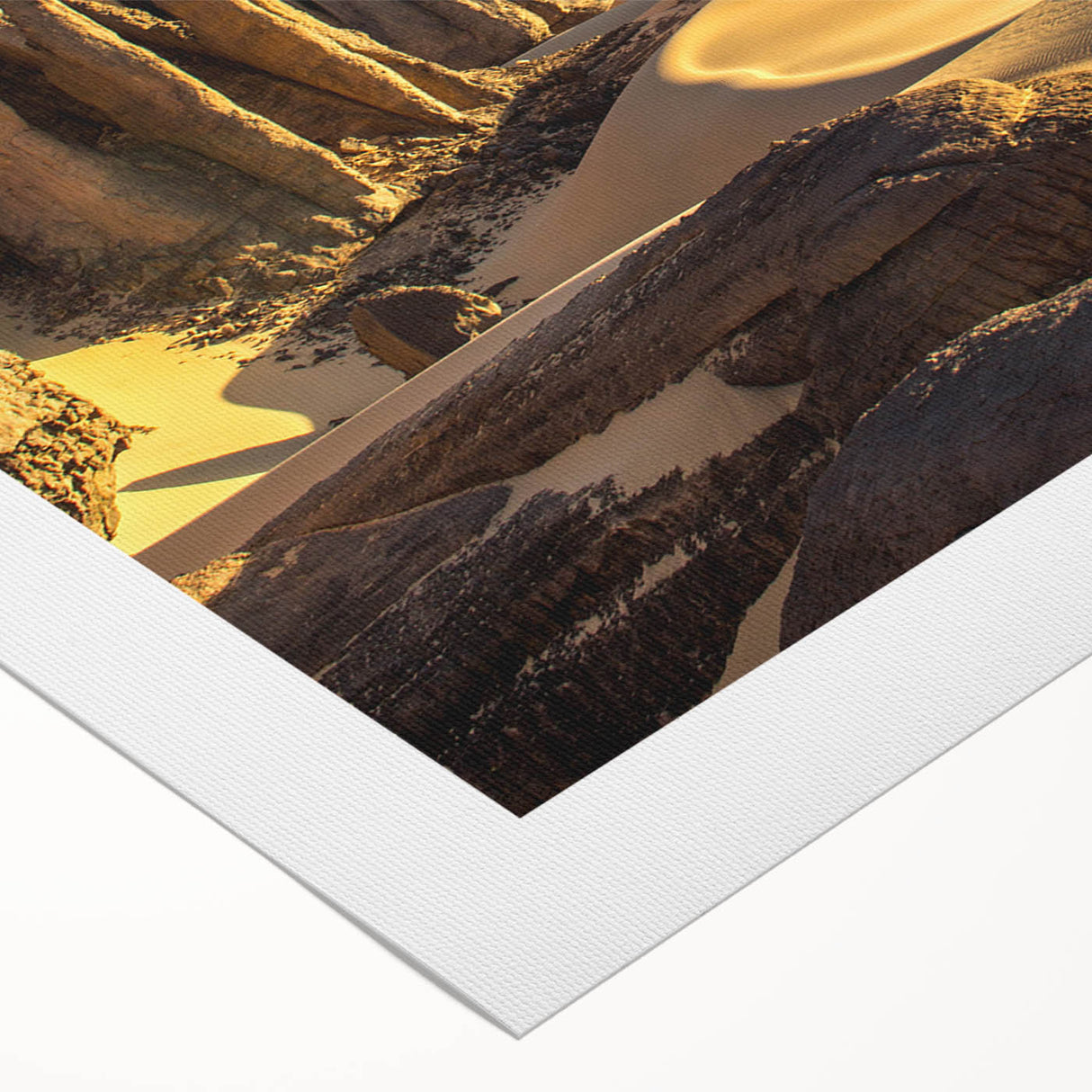 Art deco poster of an Algerian landscape on rolled canvas, featuring warm earth tones, ideal for dining room wall art.