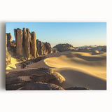 Large black and white stretched canvas depicting the Algerian desert, ideal for kitchen wall art.